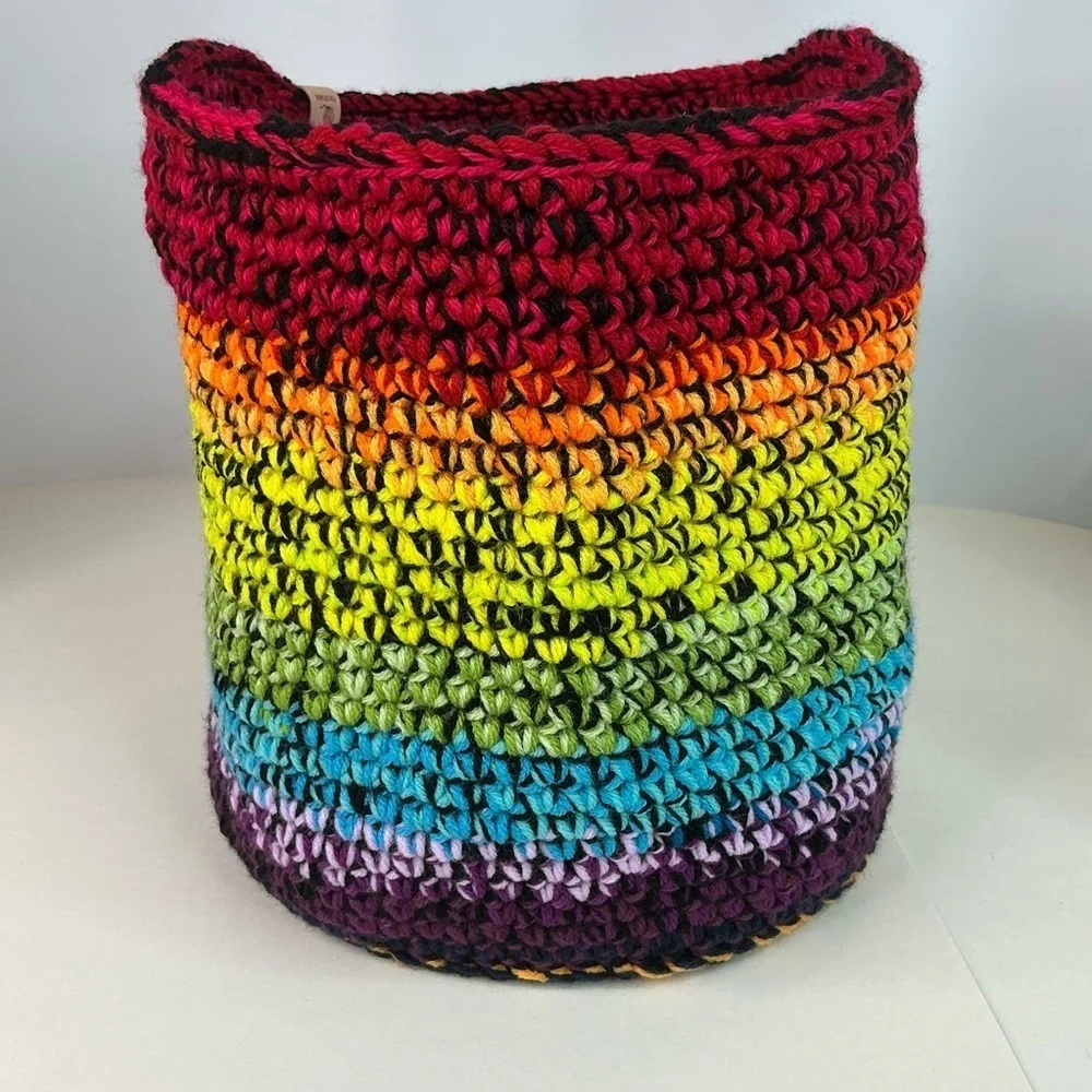 Handcrafted Multicolor Crochet Scrap Woven Tote Bag Basket Storage Handmade Knit